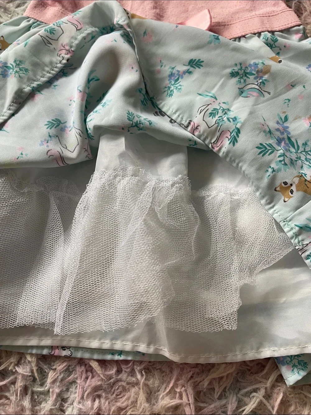 Girls' Pink Bow Floral Casual Dress - Sleeveless with Minty Floral Tank Top 4T